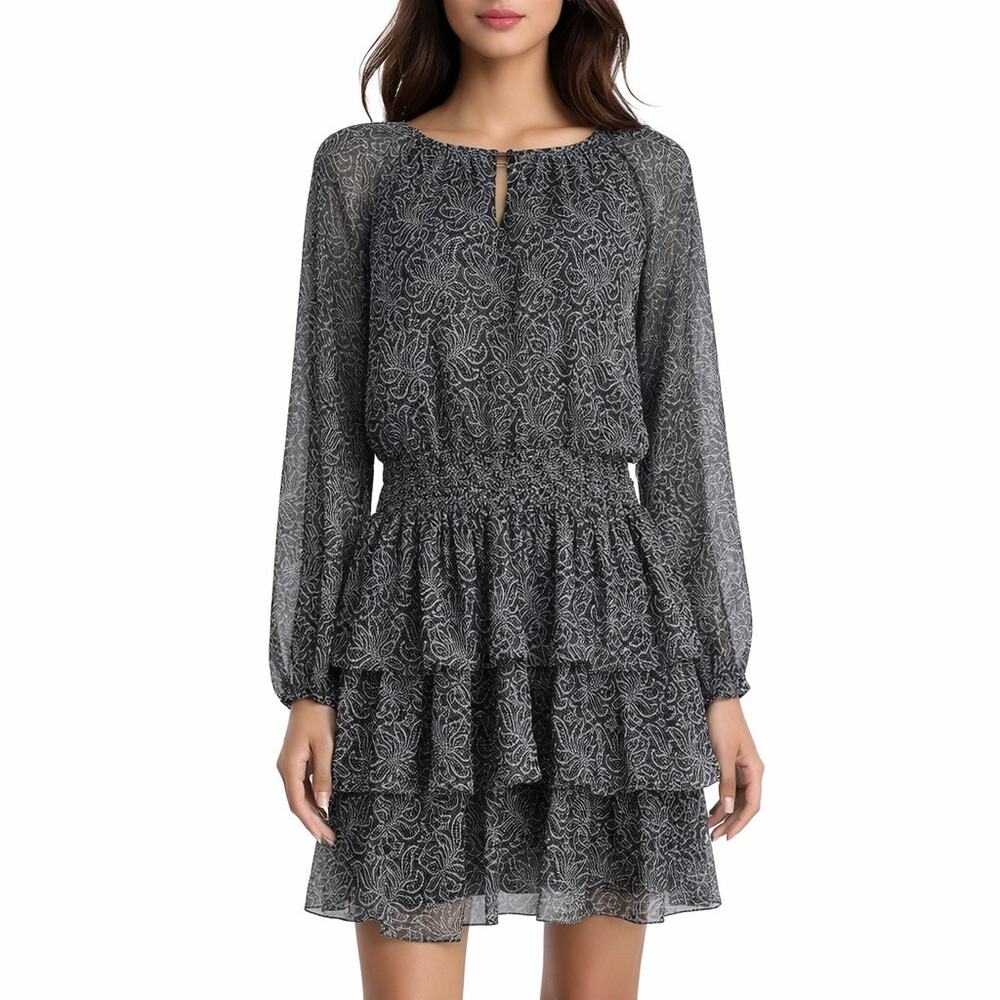 Cinq a Sept Annabel Silk Mini Dress Printed Tiered Ruffle Size 8